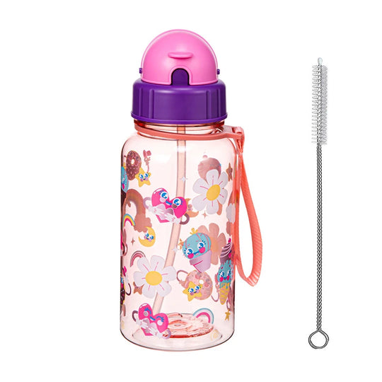 Kids Straw Water Bottle With Sliding Lids and Straw Brush 500ml BPA Free Children&
