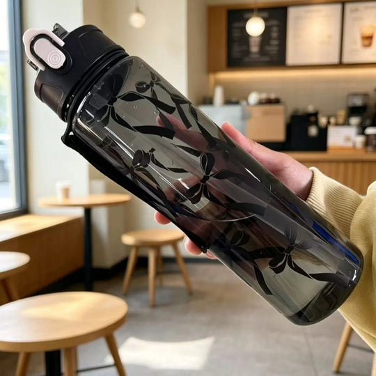 Water Bottle with Full Print of Flowers and Bowknot Patterns, Trendy &amp; Stylish, Lightweight with Portable Lanyard, Durable