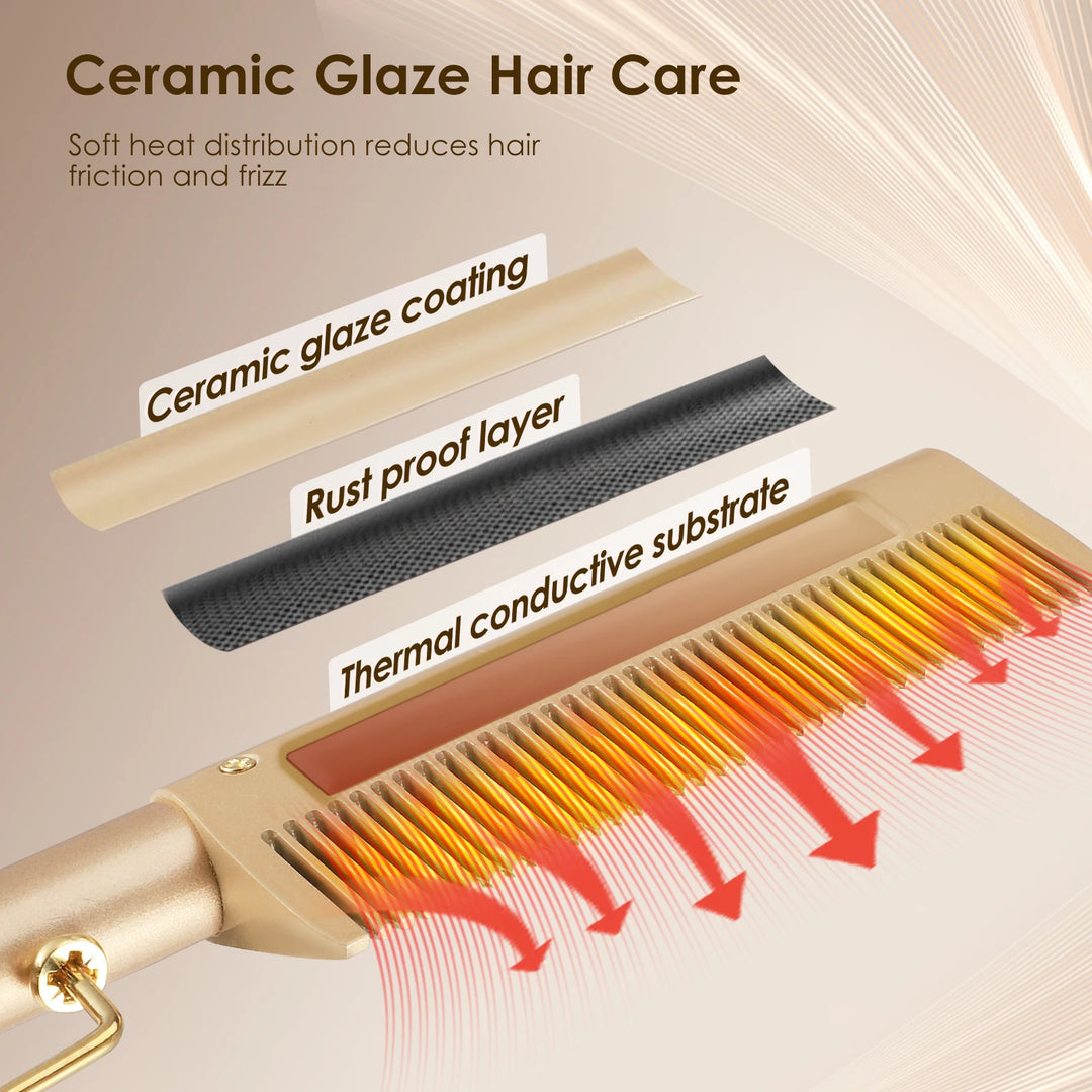 2 In1 Hot Comb Hair Straightener Electric Heating Comb Fast Heating Portable Travel Anti-Scald Beard Straightener Press Comb ﻿