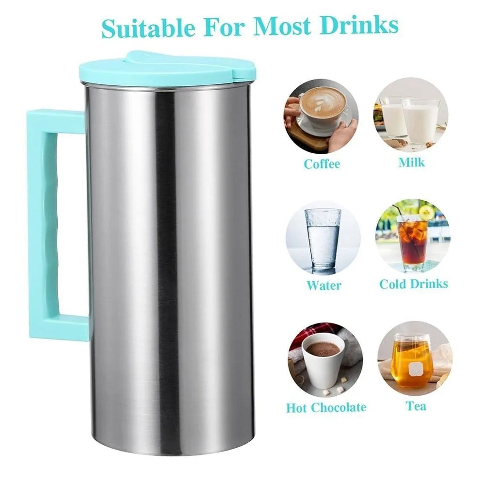 1.8 Liter Water Bottle Stainless Steel Flip Top Lids Large Water Pitcher Jug Single Layer Thickened Drinks Juice Beverage Jugs