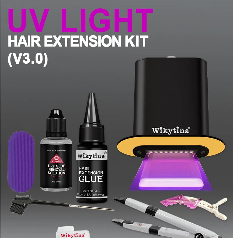 Advanced V Light Hair Extensions Kit Tape-In Extensions with High-Tech UV Machine and Glue for Quality Salon Use Seamless Hair