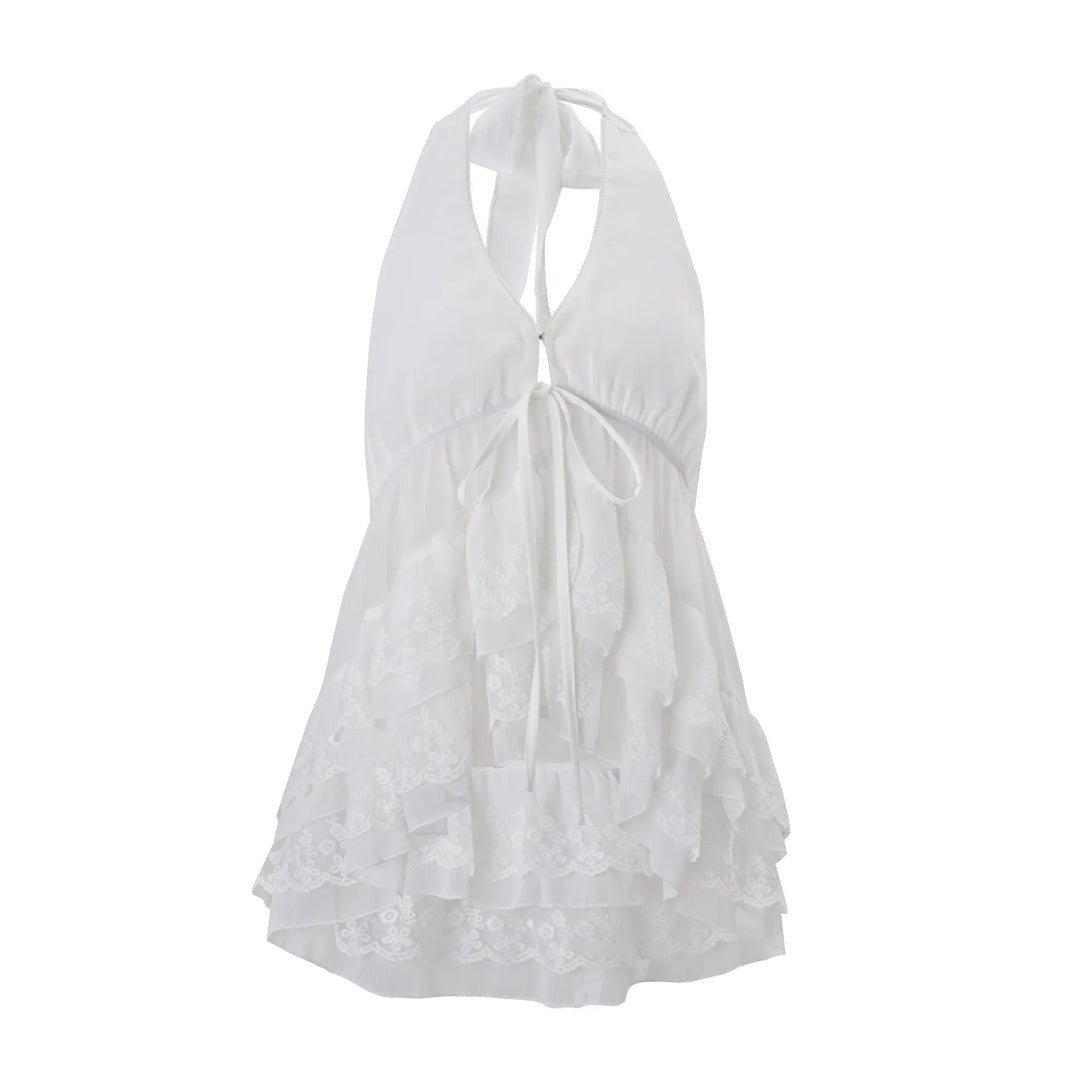 Top halter cou chiffon crochet irrégulier femme – Vue principale