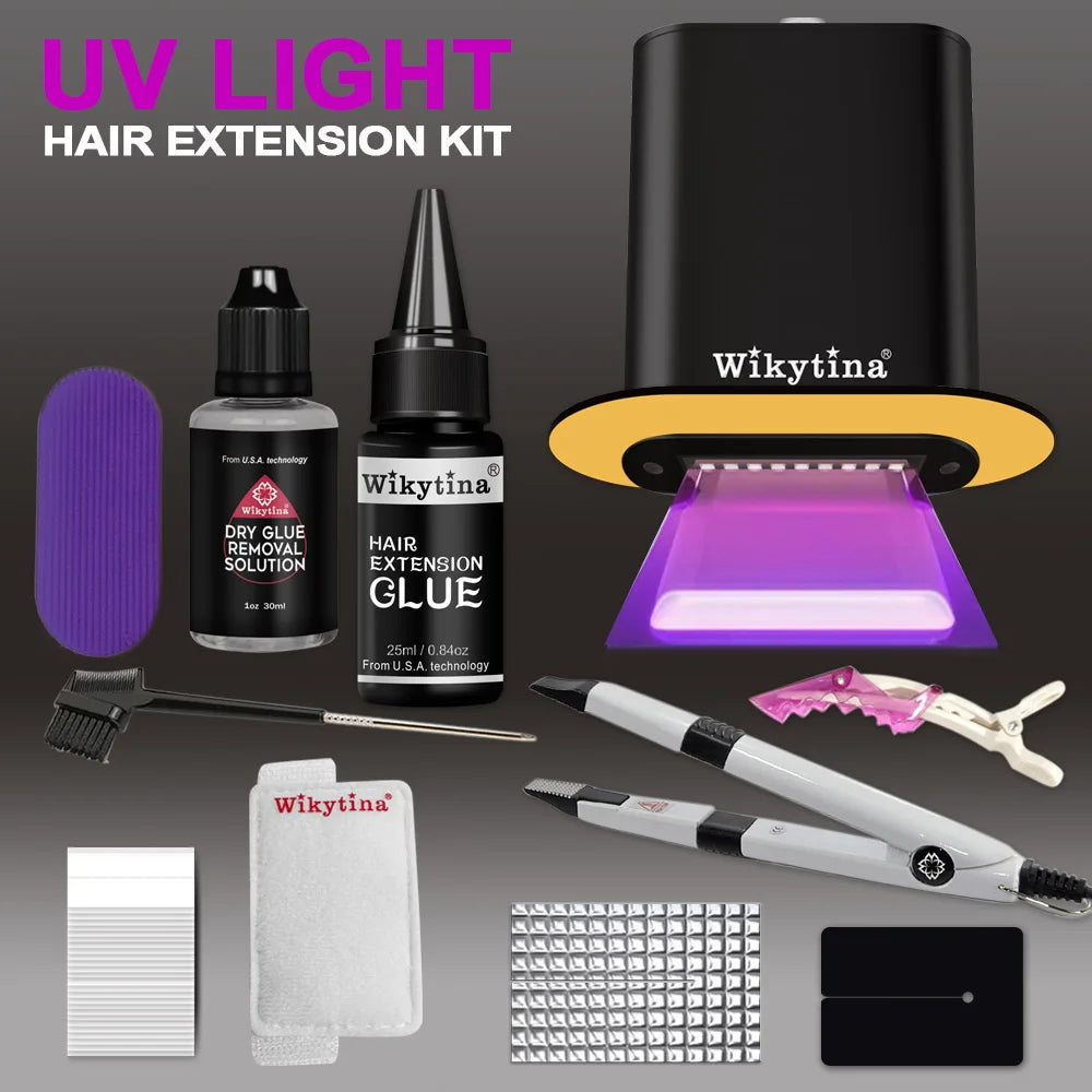 Advanced V Light Hair Extensions Kit Tape-In Extensions with High-Tech UV Machine and Glue for Quality Salon Use Seamless Hair