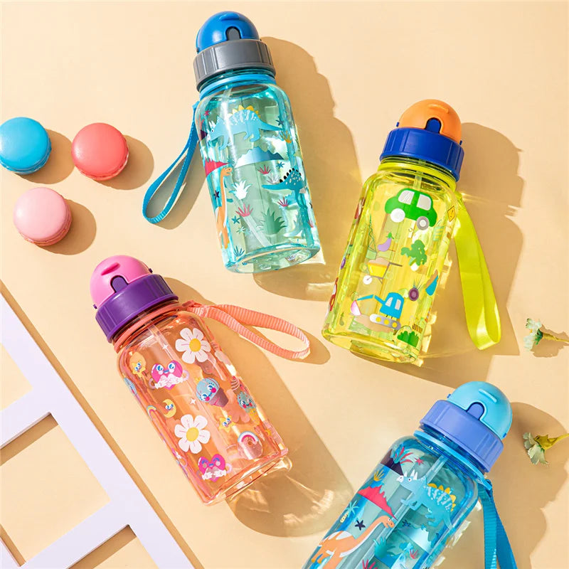 Kids Straw Water Bottle With Sliding Lids and Straw Brush 500ml BPA Free Children&