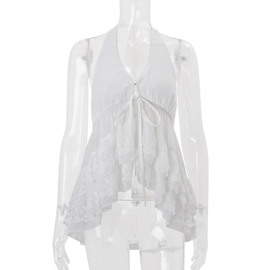 Top halter cou chiffon crochet irrégulier femme – Vue principale