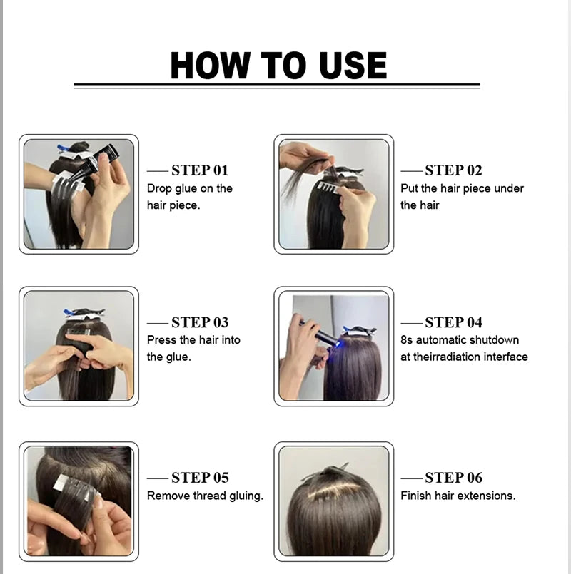 Advanced V Light Hair Extensions Kit Tape-In Extensions with High-Tech UV Machine and Glue for Quality Salon Use Seamless Hair
