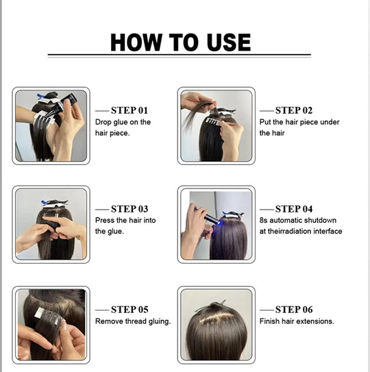 Advanced V Light Hair Extensions Kit Tape-In Extensions with High-Tech UV Machine and Glue for Quality Salon Use Seamless Hair