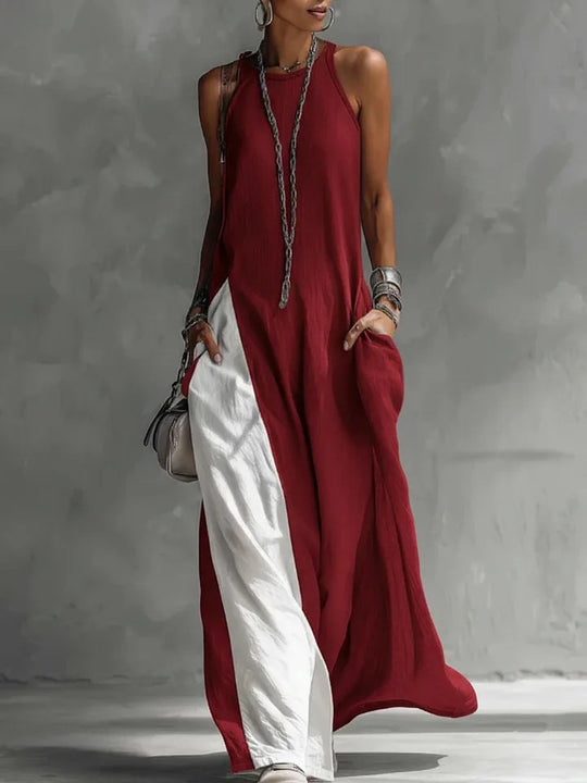 Robe femme sans manches color block épaules dénudées – Vue principale