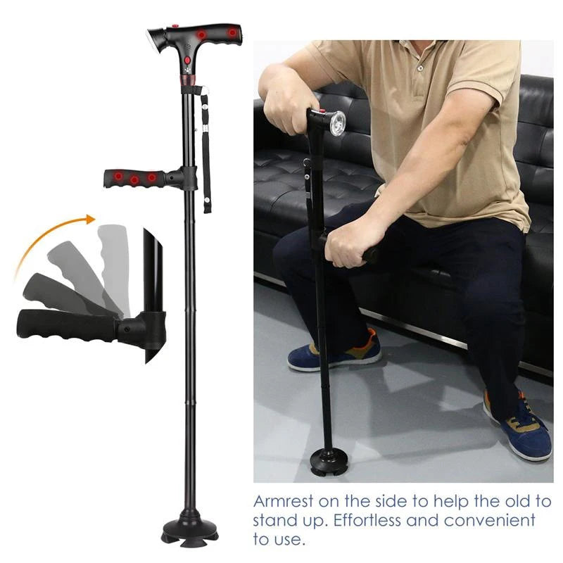 Canne de marche pliante télescopique LED avec alarme — Cadeau idéal pour seniors