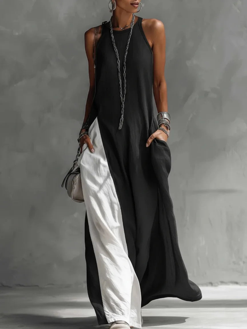 Robe femme sans manches color block épaules dénudées – Vue principale