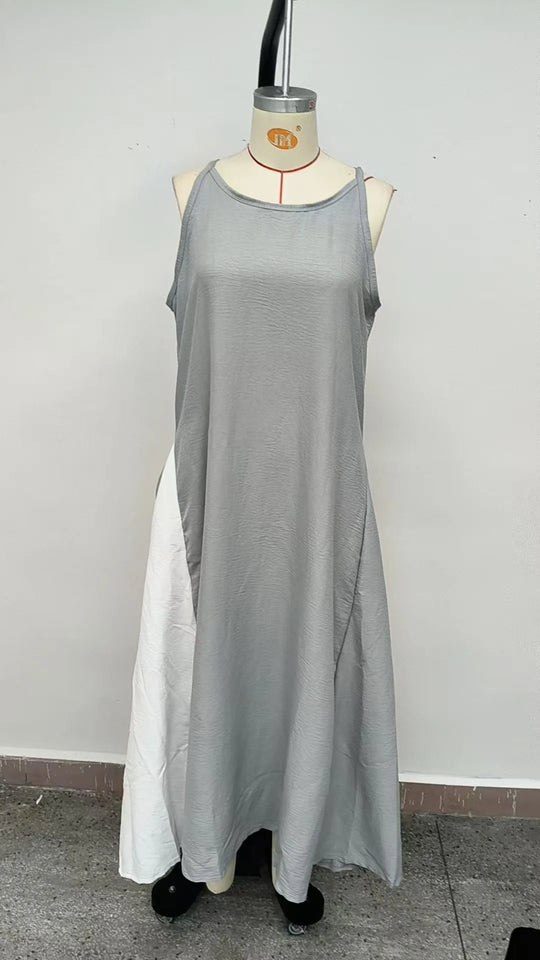 Robe femme sans manches color block épaules dénudées – Vue principale