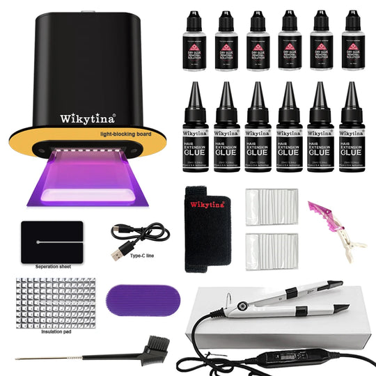 Advanced V Light Hair Extensions Kit Tape-In Extensions with High-Tech UV Machine and Glue for Quality Salon Use Seamless Hair