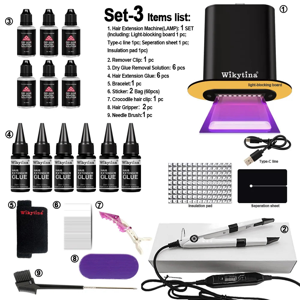 Advanced V Light Hair Extensions Kit Tape-In Extensions with High-Tech UV Machine and Glue for Quality Salon Use Seamless Hair