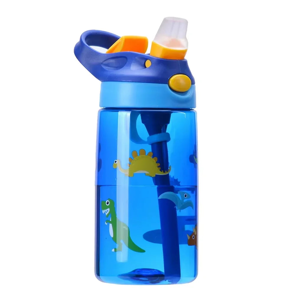 Kids Water Bottle with Straw &amp; Handle - 16 oz BPA Free Kids Water Bottles, Spill Proof, Easy-Clean, Dishwasher Safe - Cute Dino