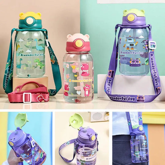Cute Kids Water Bottle with Straw Free BPA Leakproof Outdoor Portable Children&