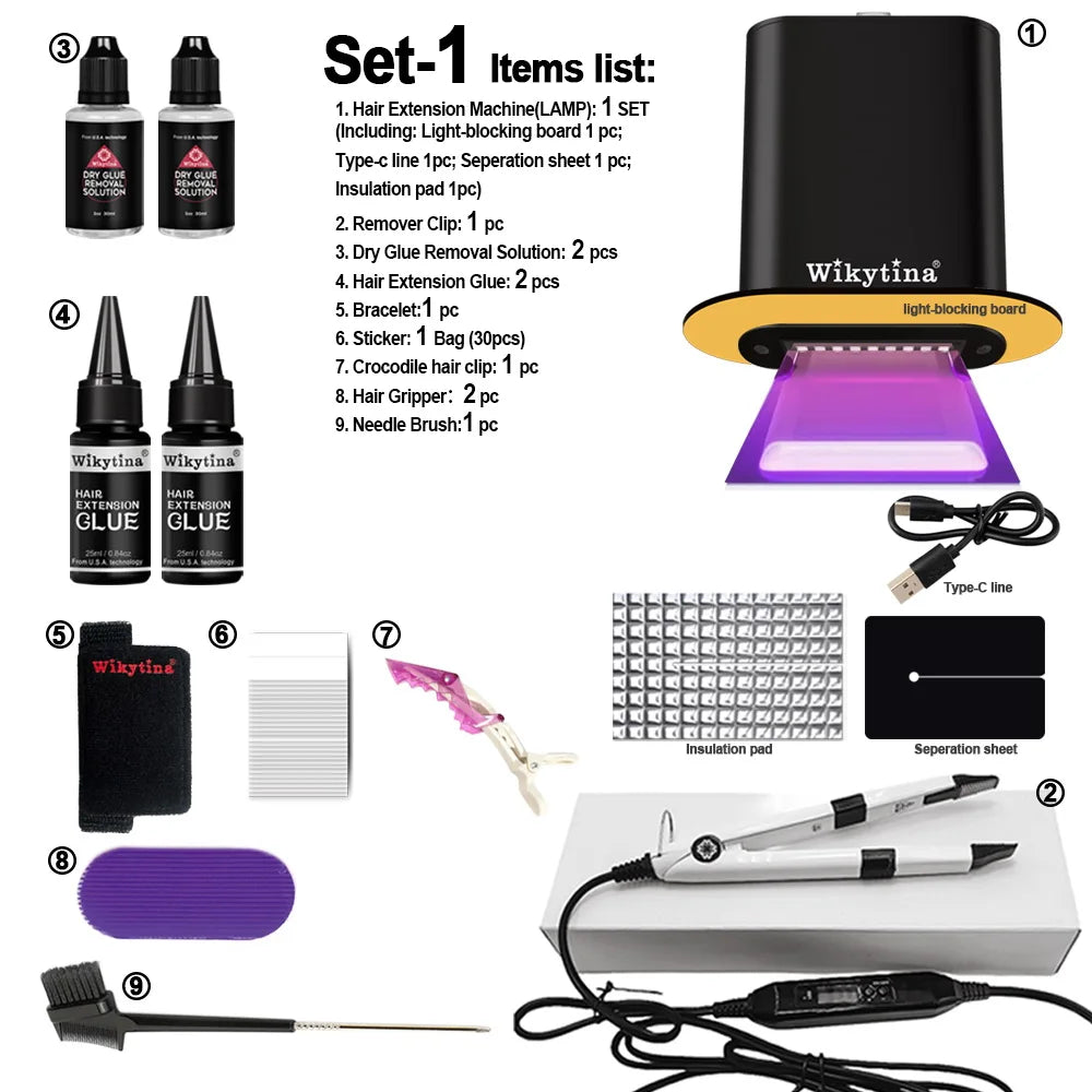 Advanced V Light Hair Extensions Kit Tape-In Extensions with High-Tech UV Machine and Glue for Quality Salon Use Seamless Hair