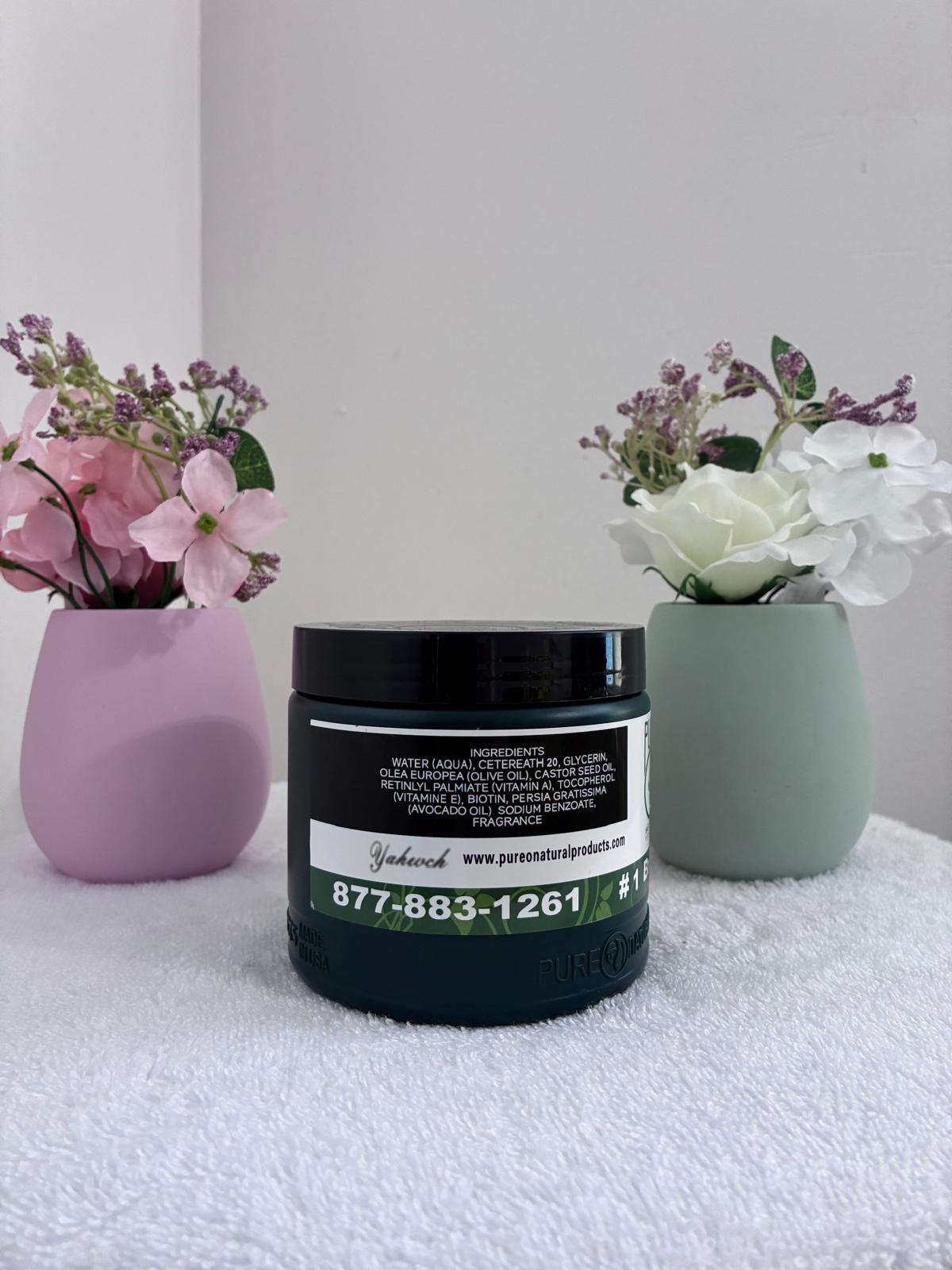 Pure O Natural Crème Capillaire Nourrissante - dos du pot avec ingrédients