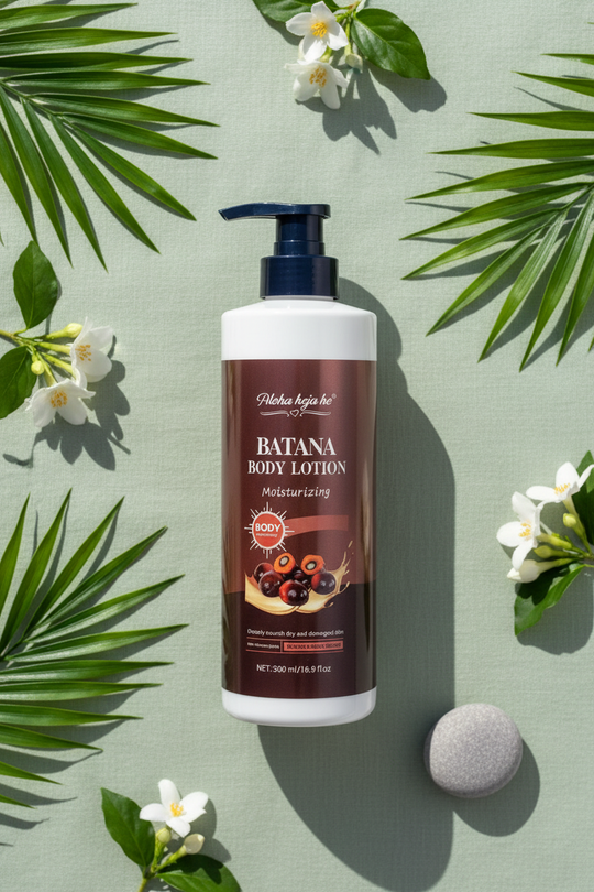 Batana Body Lotion – Top-Down, Spa Background