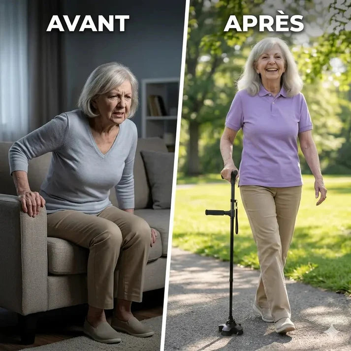 Canne de marche pliante télescopique LED avec alarme — Cadeau idéal pour seniors