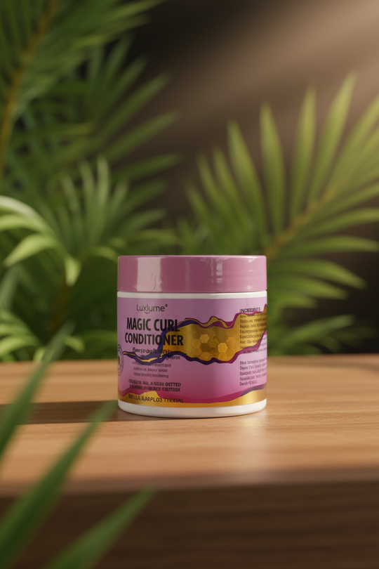 Luxlume Magic Curl Conditioner 45 degree view botanical lifestyle