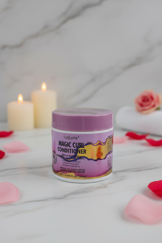 Luxlume Magic Curl Conditioner elevated top view luxury spa