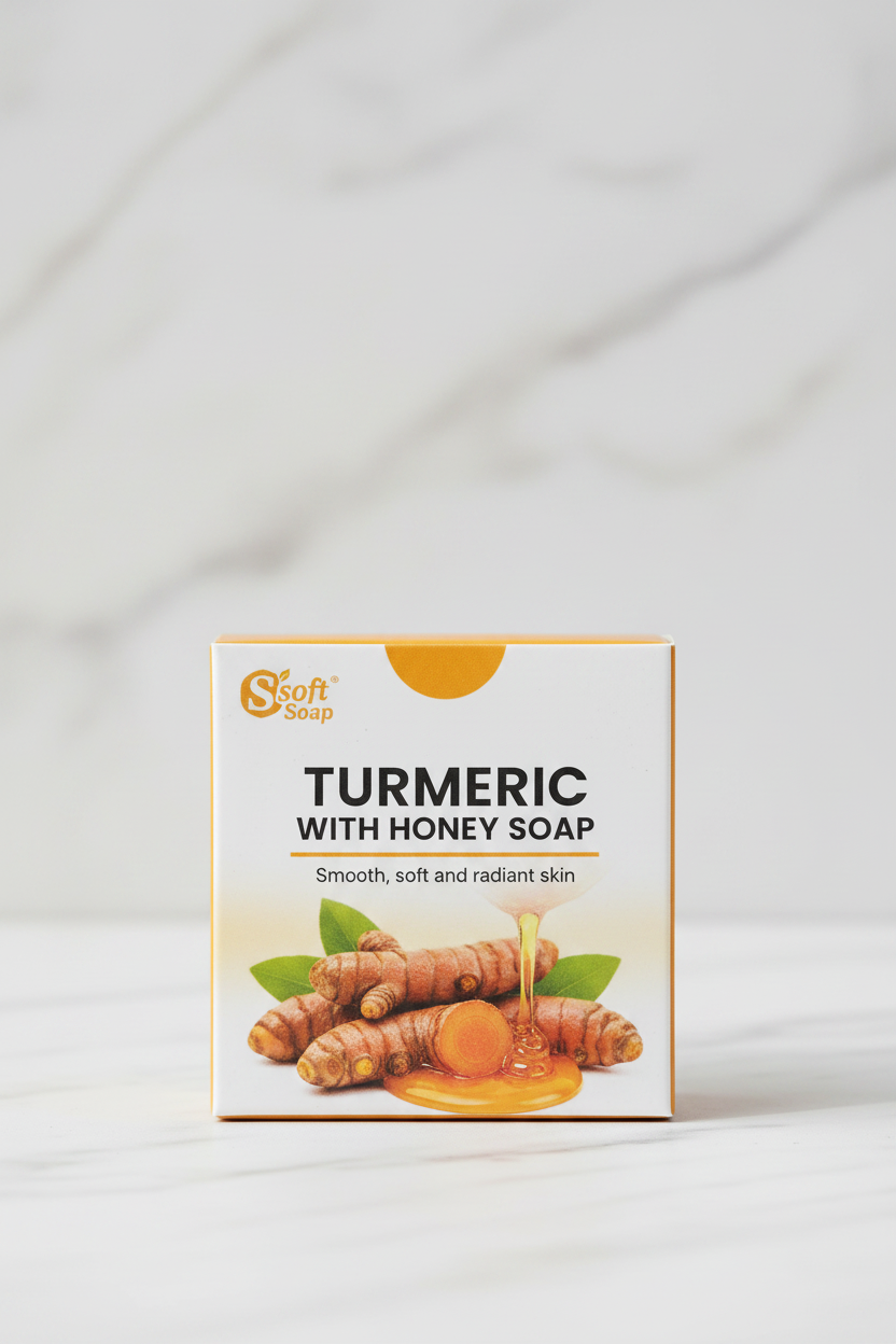 Turmeric Honey Soap – Front Angle, Luxury White Marble