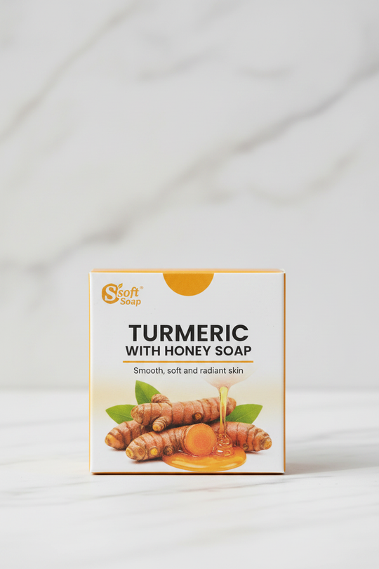 Turmeric Honey Soap – Front Angle, Luxury White Marble